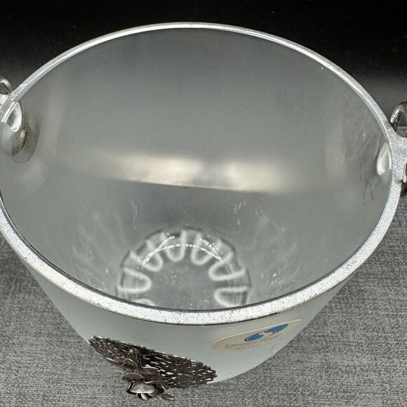 Arte Murano Silvestri Ice Bucket Frosted Glass Metal Rose Pattern Italy Vintage - Picture 12 of 16